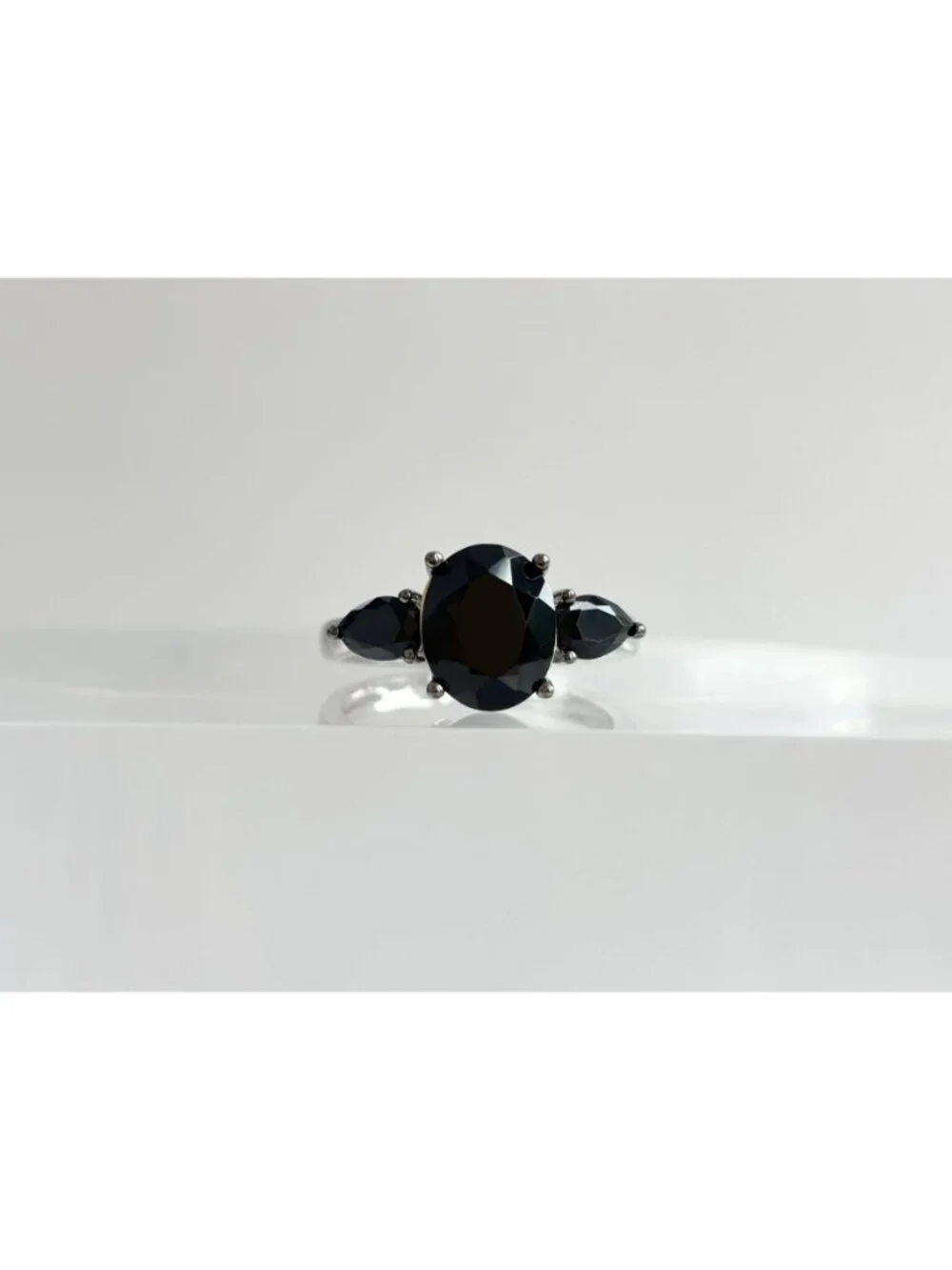 Triple  Black Onyx Gemstone Minimalist Sterling Silver 925 Vintage Ring - sz 8